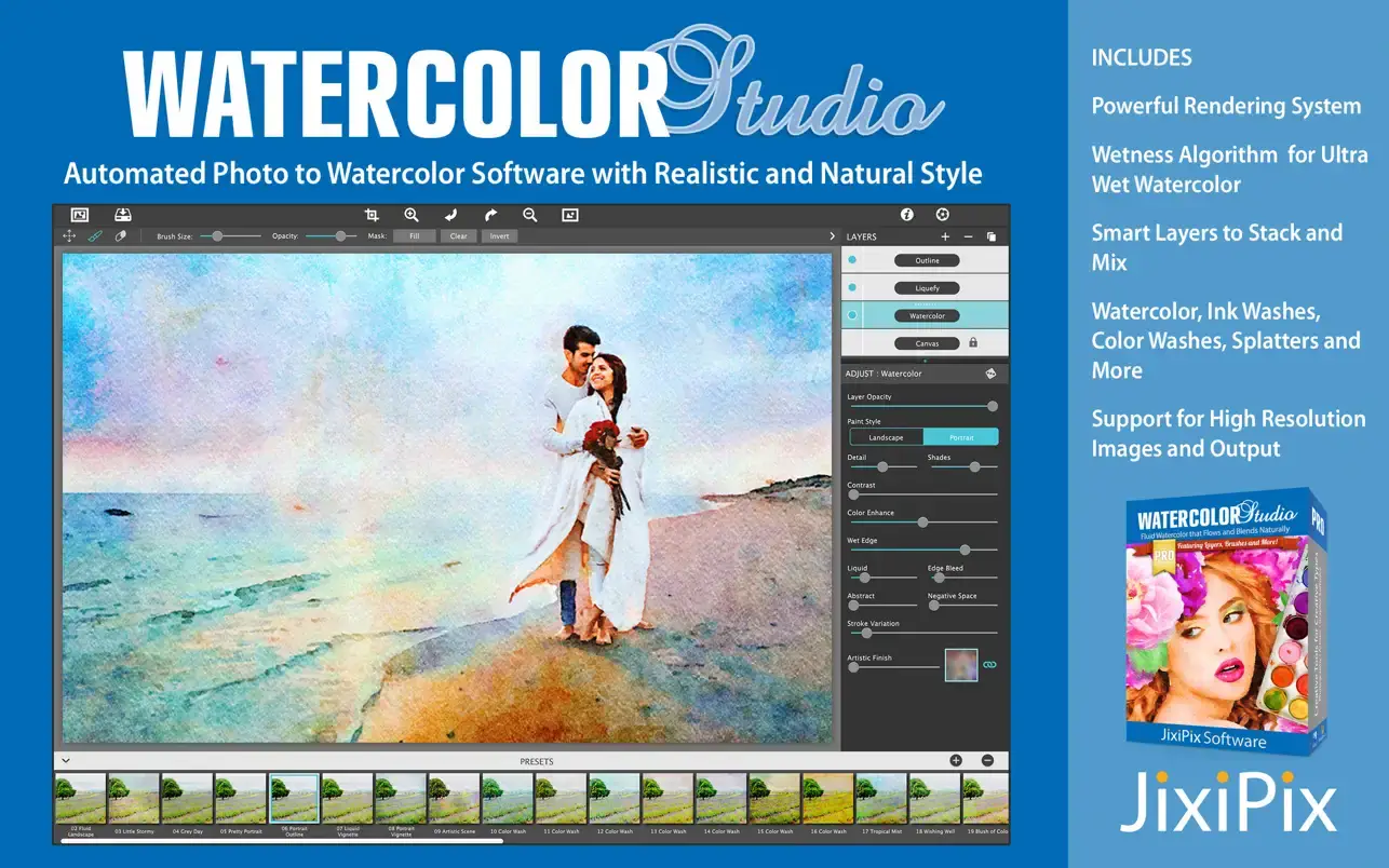 JixiPix Watercolor Studio Pro v1.4.17 Mac水彩画图片绘制破解版