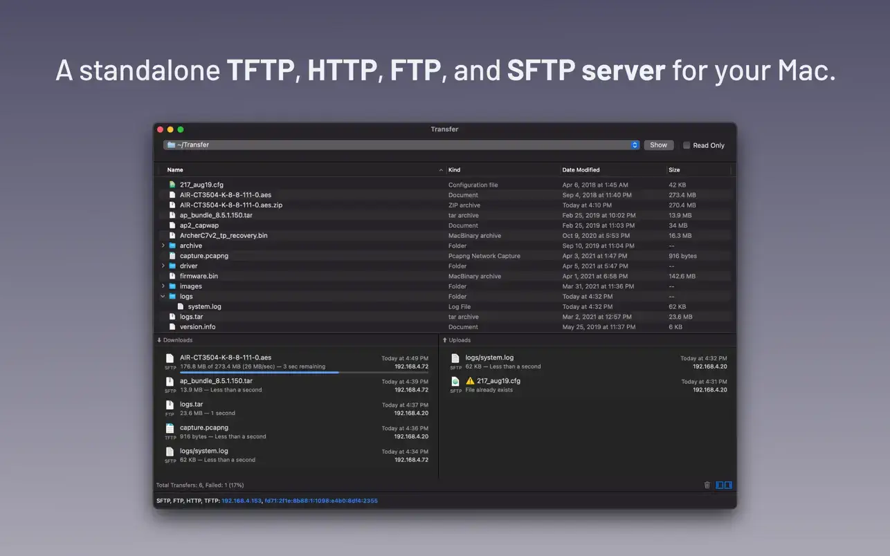 Transfer v2.2.4 Mac TFTP服务器破解版