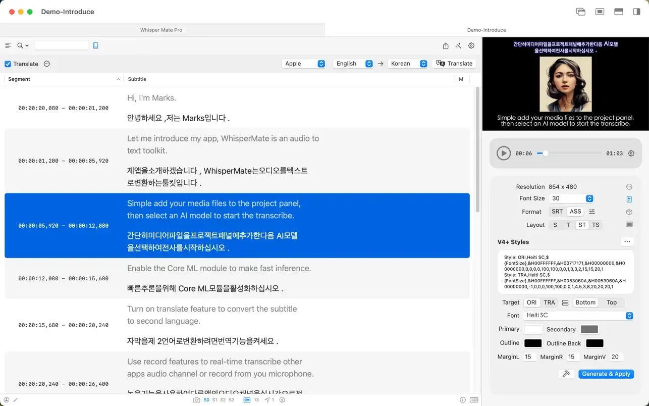 Whisper Mate v9.1 Mac本地将电影/音频转录为文本