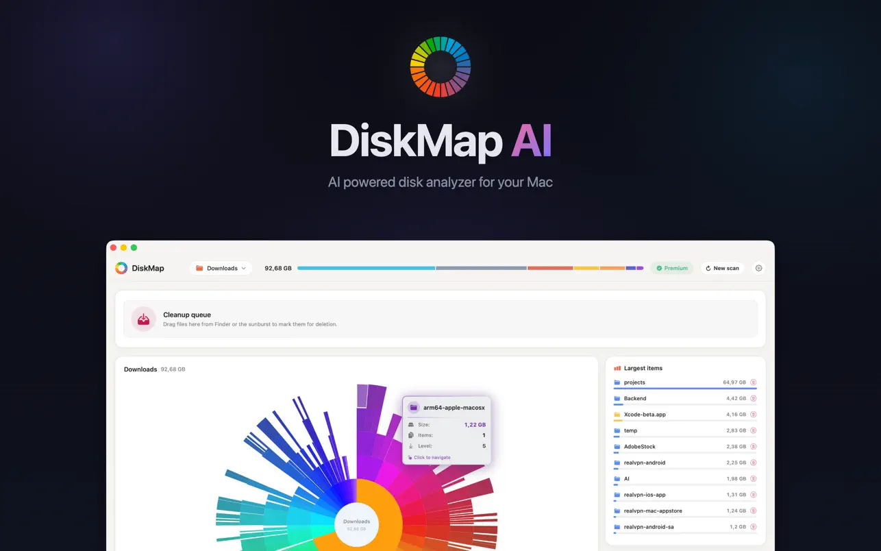 DiskMap Al: Find Large Files v3.1 Mac磁盘空间分析工具