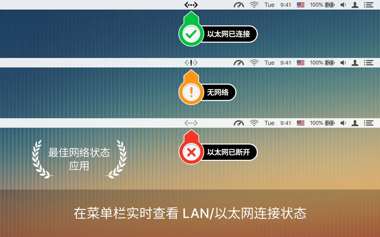 Ethernet Status: LAN Monitor v6.0 Mac菜单栏中的网络状态