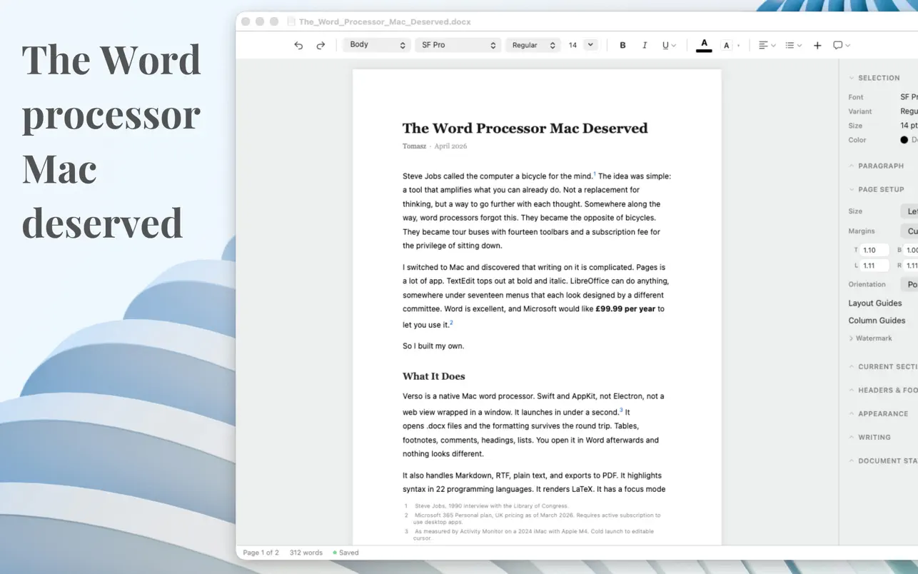 Verso Writer v1.0.32 Mac轻量级原生文字处理软件
